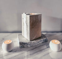 Concrete Tea Light w / White Marble Inset